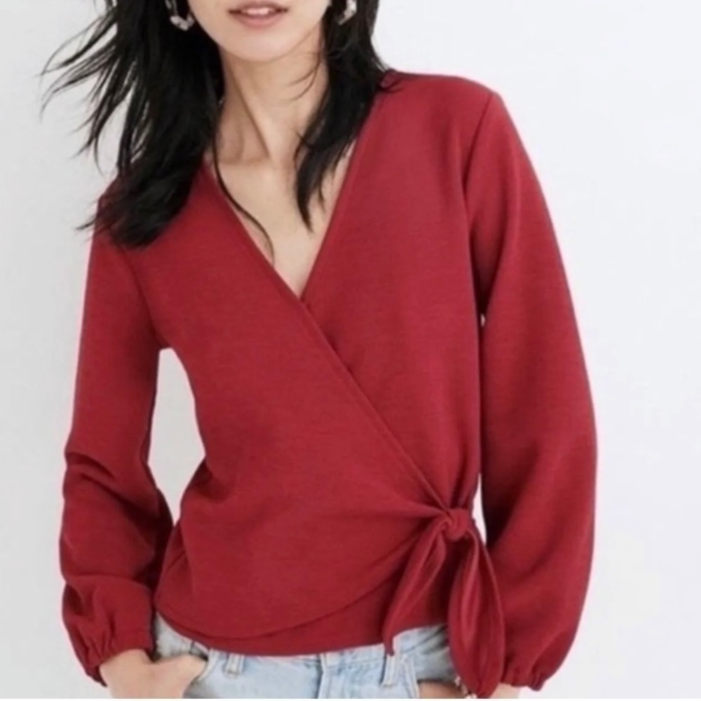 Madewell Texture & Thread Red Crepe Wrap Top Size XS